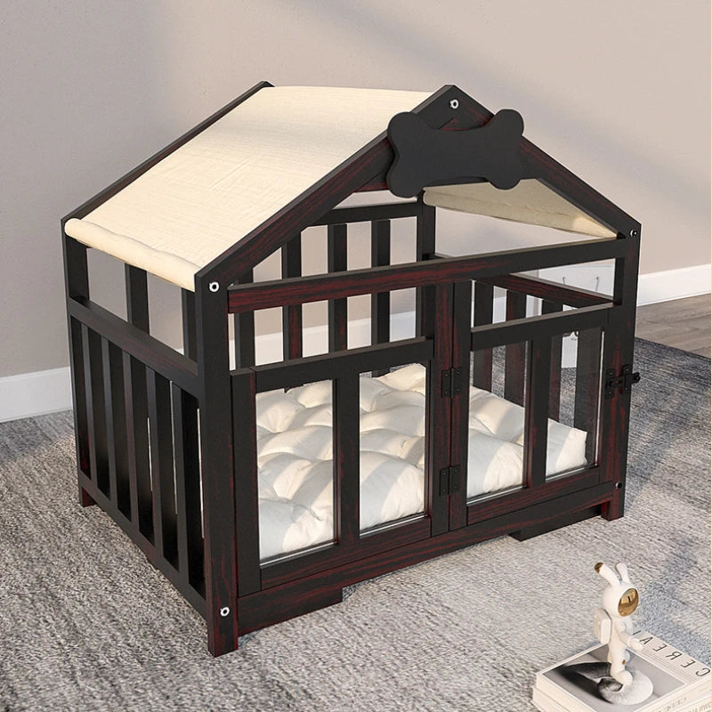 Solid Wood Dog House Large Space Double Doors Indoor Breathable Small Dog Washable Cat's Nest Dog House Waterproof Pet Bed