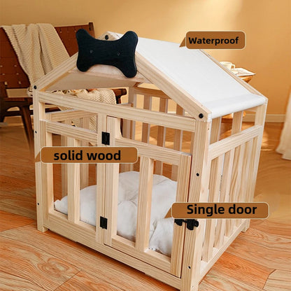 Solid Wood Dog House Large Space Double Doors Indoor Breathable Small Dog Washable Cat's Nest Dog House Waterproof Pet Bed