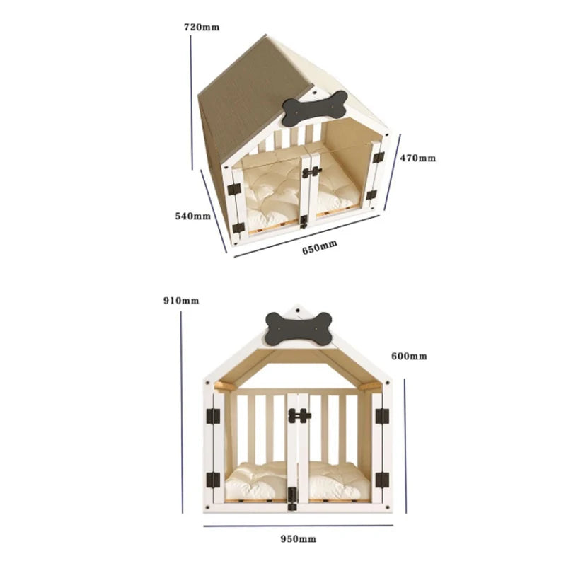 Solid Wood Dog House Large Space Double Doors Indoor Breathable Small Dog Washable Cat's Nest Dog House Waterproof Pet Bed