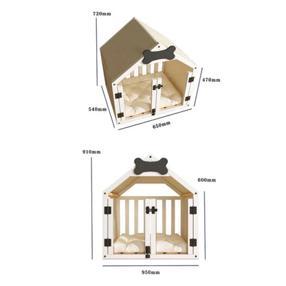Solid Wood Dog House Large Space Double Doors Indoor Breathable Small Dog Washable Cat's Nest Dog House Waterproof Pet Bed