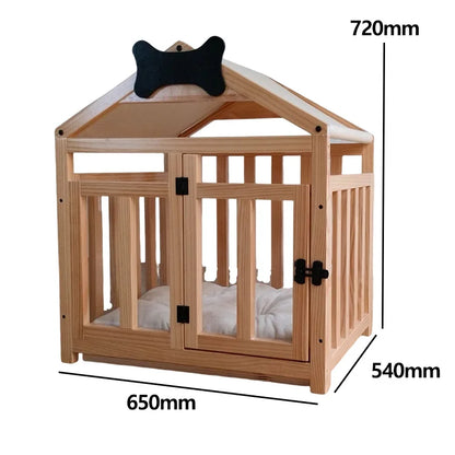 Solid Wood Dog House Large Space Double Doors Indoor Breathable Small Dog Washable Cat's Nest Dog House Waterproof Pet Bed