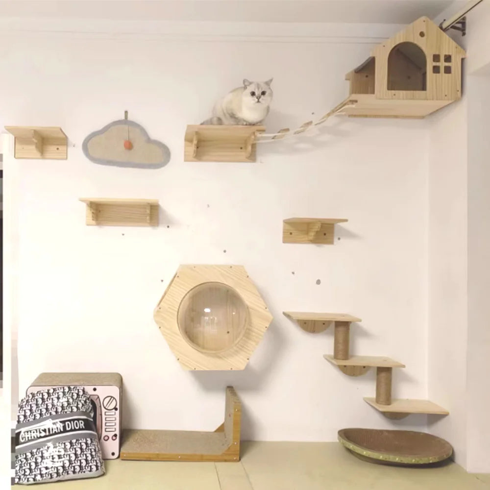 Wall-Mounted Cat Tree with Hammock