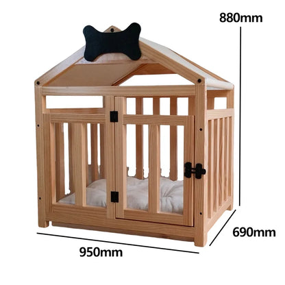 Solid Wood Dog House Large Space Double Doors Indoor Breathable Small Dog Washable Cat's Nest Dog House Waterproof Pet Bed